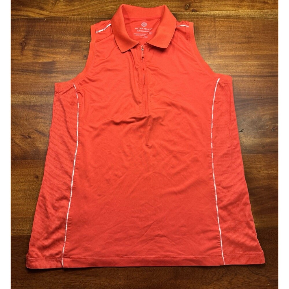 Peter Millar Women L Sleeveless Golf Shirt Quarter Zip Sun Comfort UPF 50 Orange